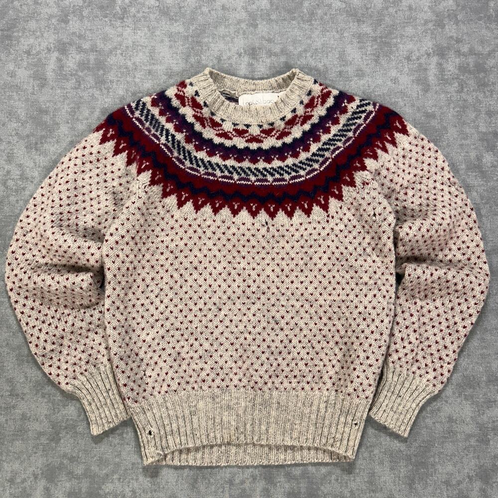 Vintage Loo & Boo New Wool Nordic Fair Isle Sweater Womens M Grey Multicolor